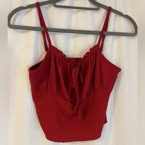 Red cropped tie camisole with ruffles and adjustable straps